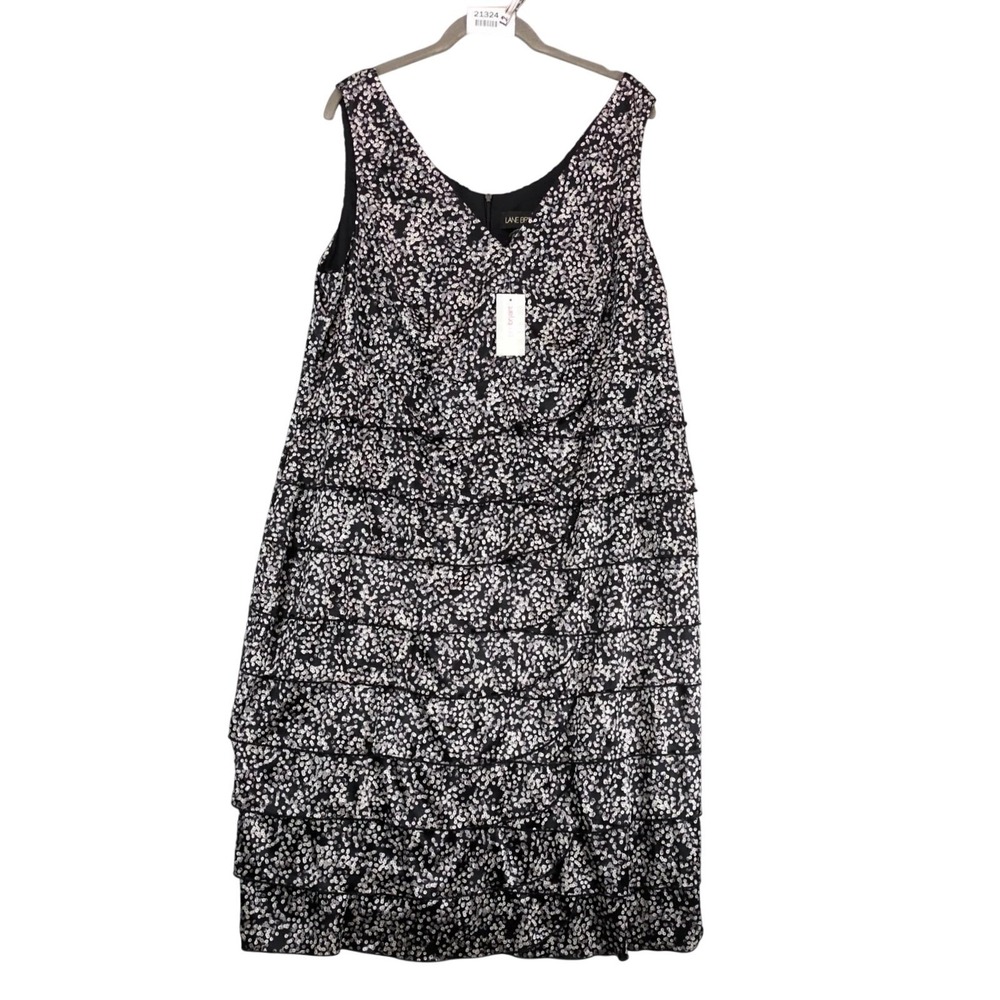 NWT Lane Bryant Sheath Dress Plus Size 20 Black Abstract Ruffle Satin Sleeveless